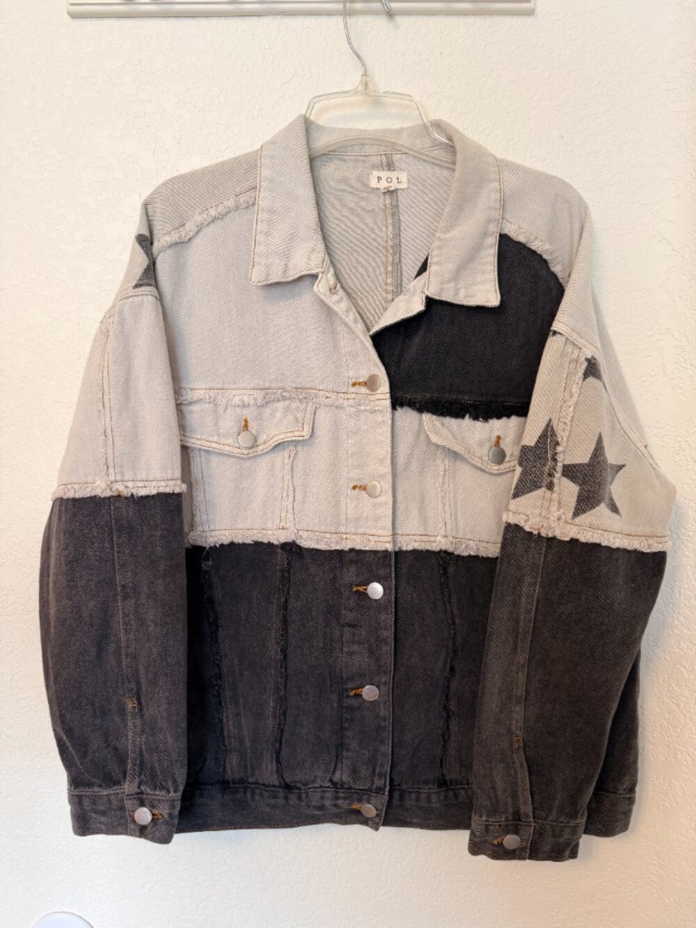 POL Look Up at the Stars Color Block Denim Jacket Womens Size S Nashville Style